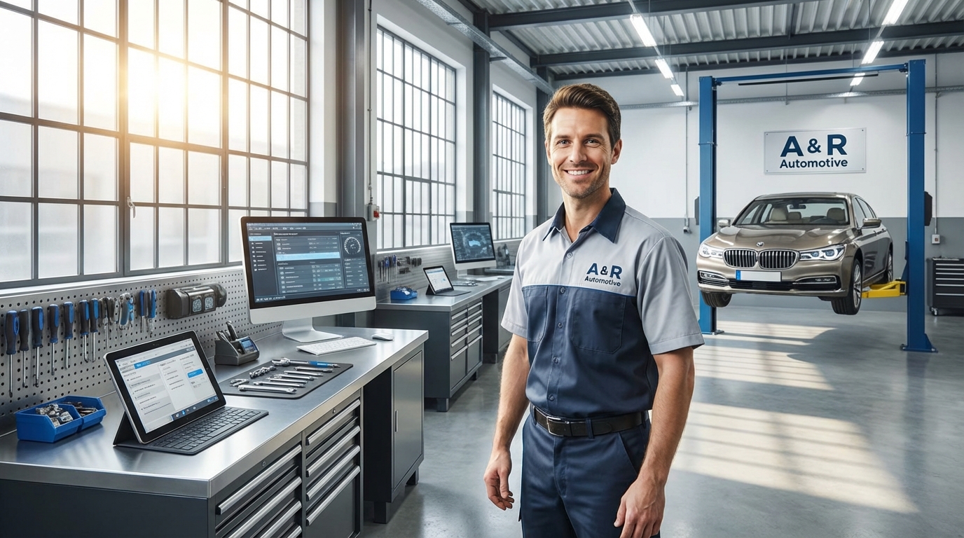 Friendly mechanic in a clean shop