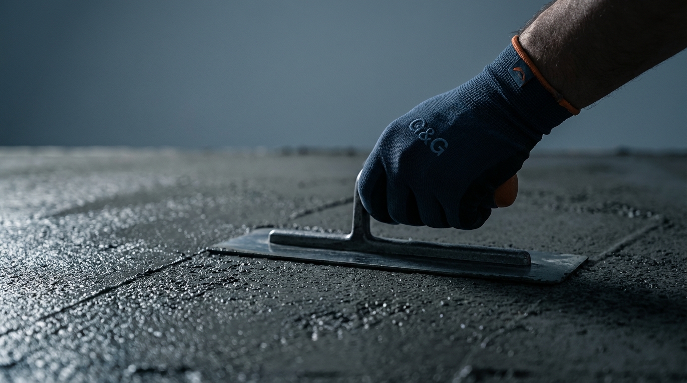 Close up of concrete texture and tools