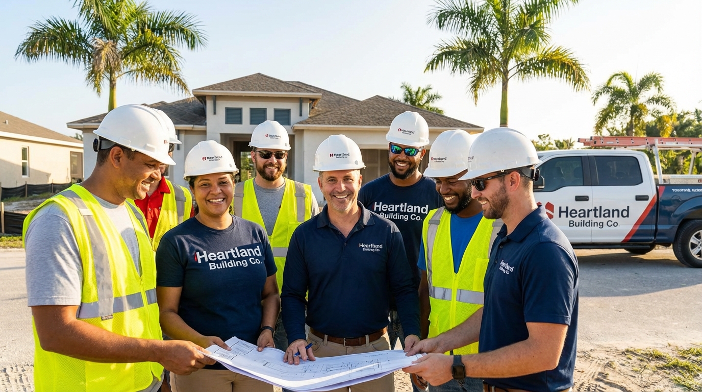 Heartland Building Co team collaborating on site