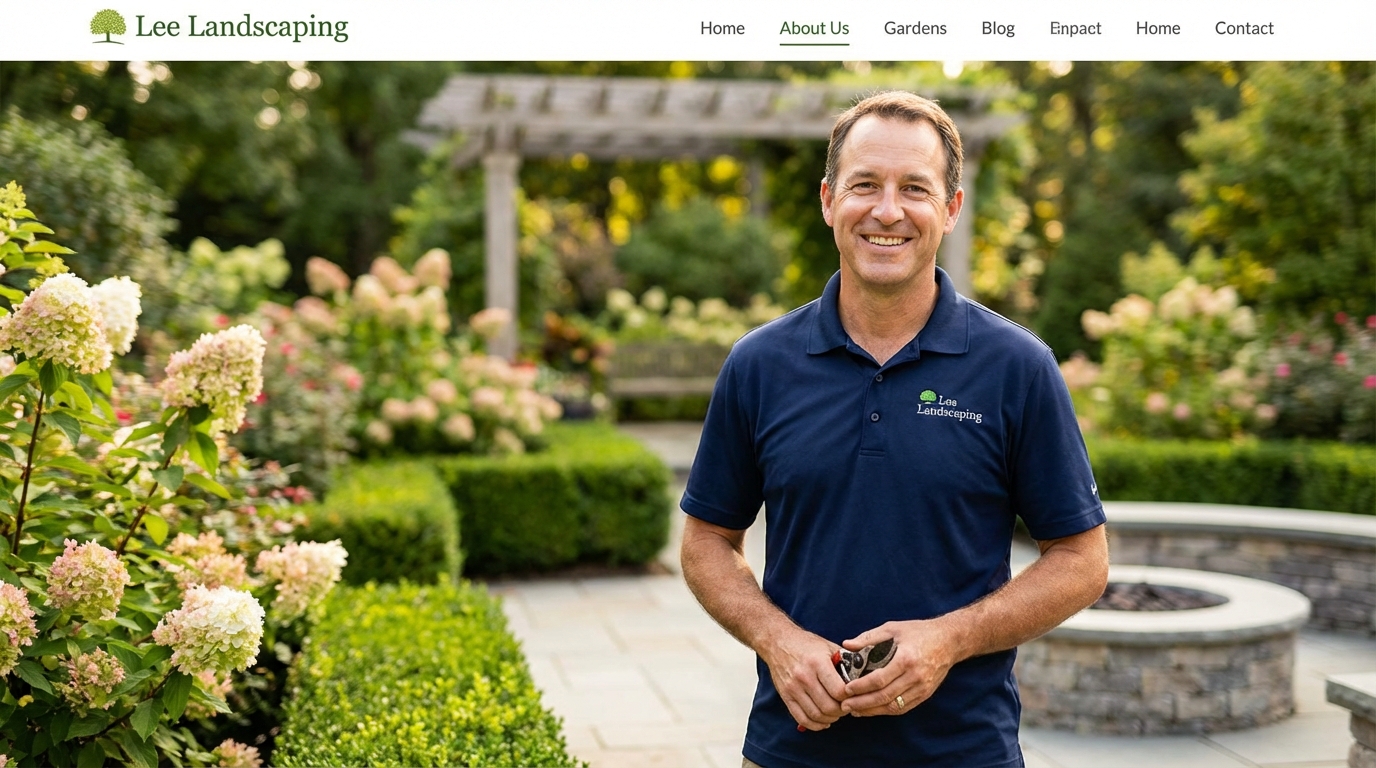 The founder of Lee Landscaping standing proudly in a lush garden