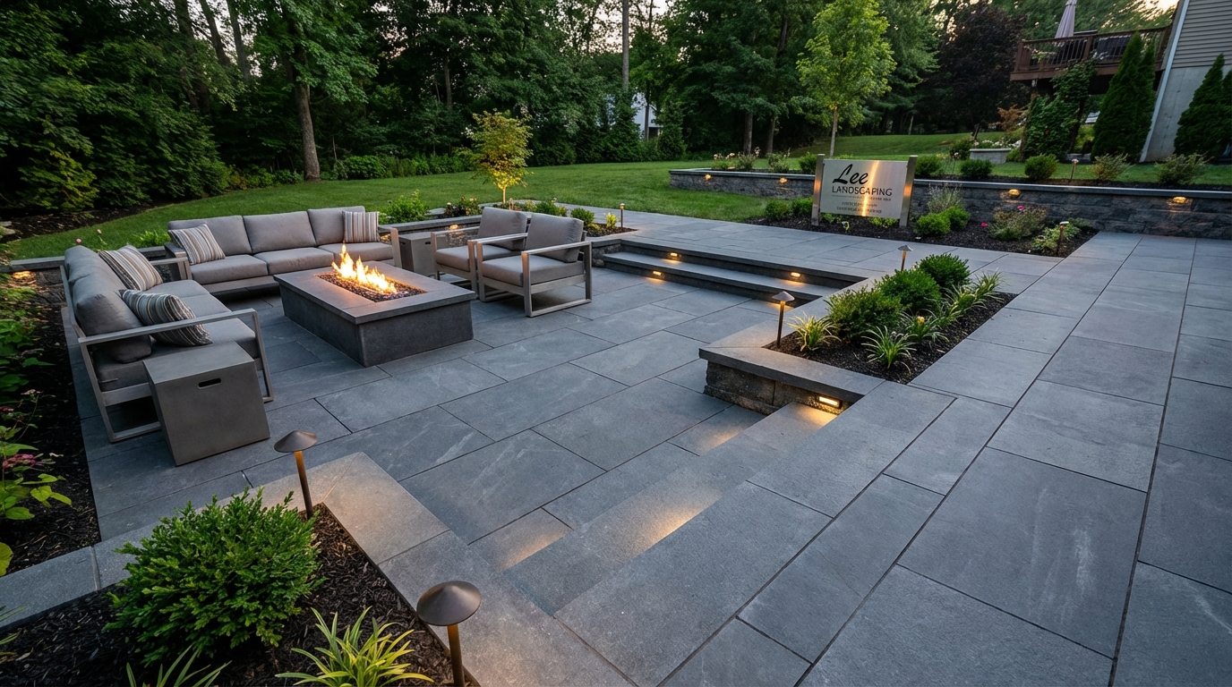 Modern hardscape patio with fire pit