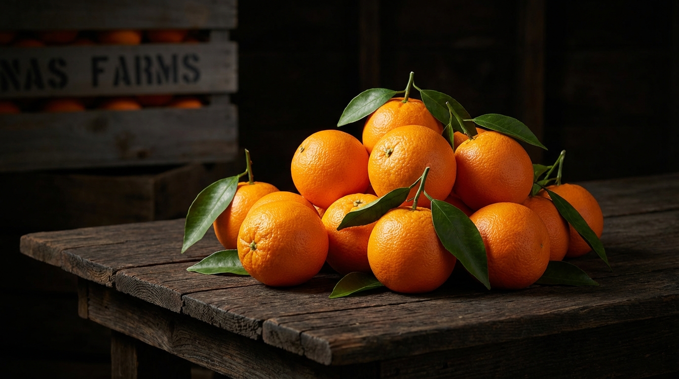 Fresh oranges in dark setting