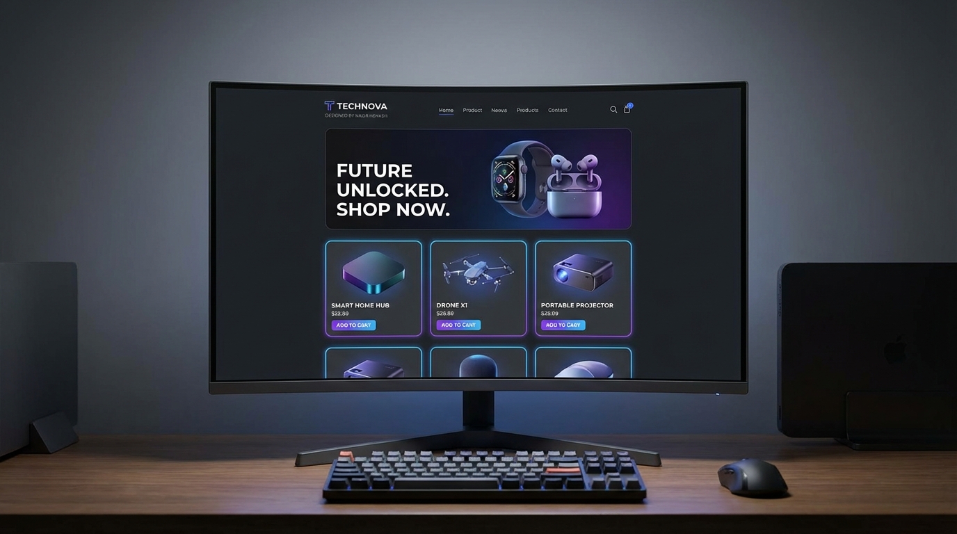 Full page screenshot of modern e-commerce website designed by Nasir Henken