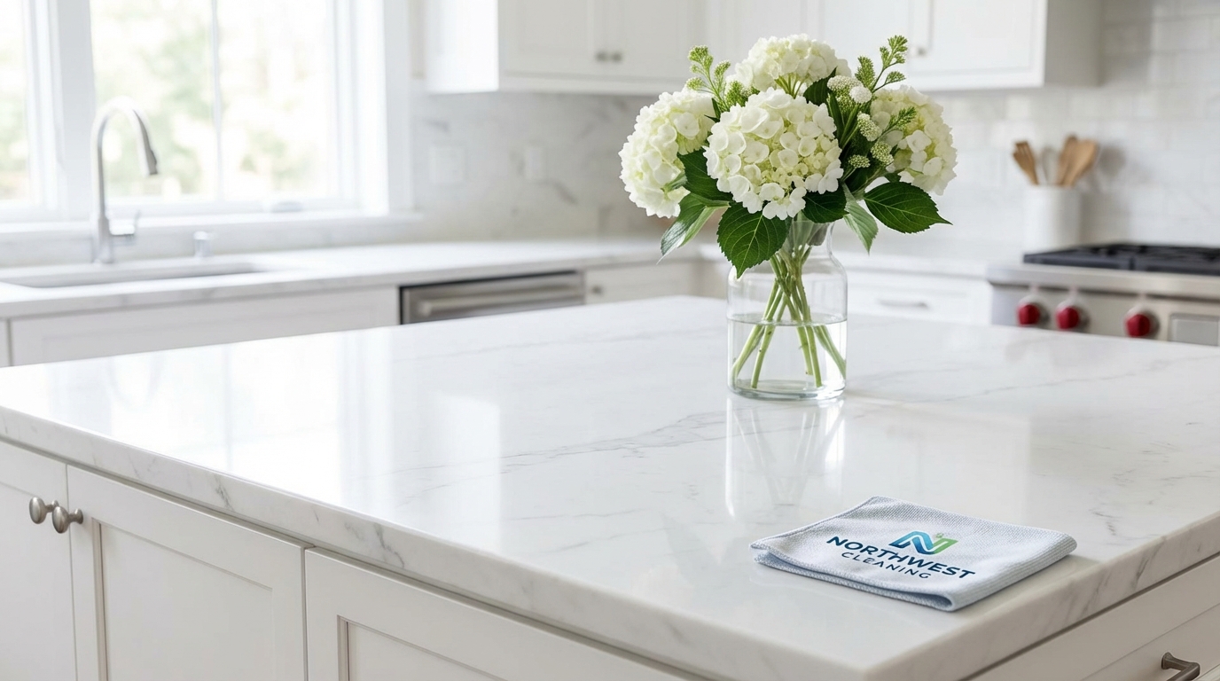 Sparkling clean modern kitchen countertop.