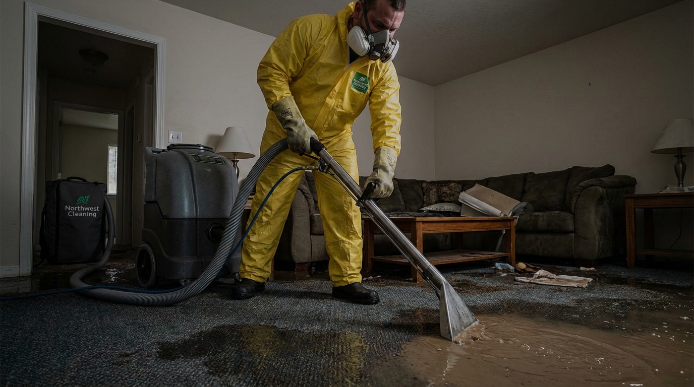 Professional using specialized water extraction equipment.