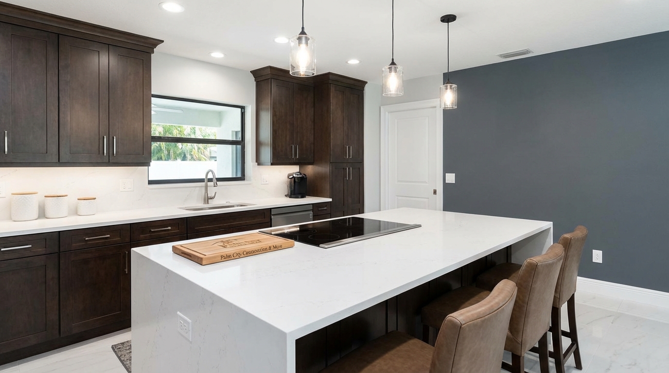 Modern kitchen island with built-in sink and seating, showcasing functionality and design.
