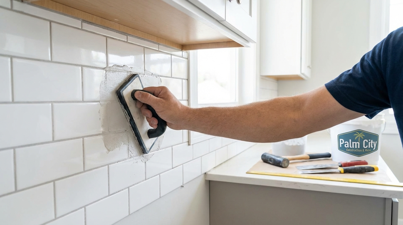 Elegant tile backsplash installation in a contemporary kitchen, highlighting the intricate pattern.
