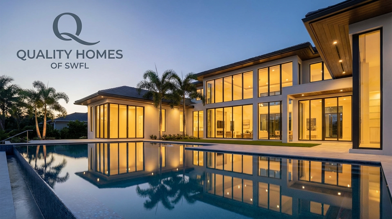 Luxury modern custom home exterior at dusk