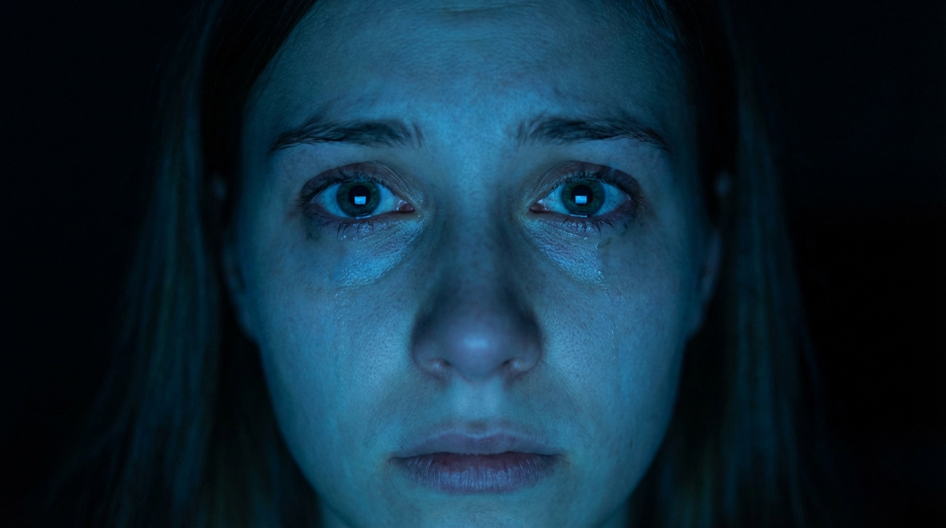 Scared victim face reflection