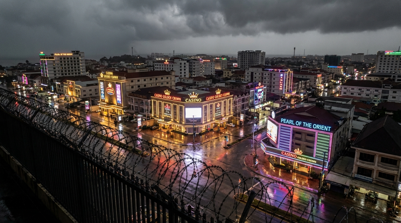 Sihanoukville casino compound at night