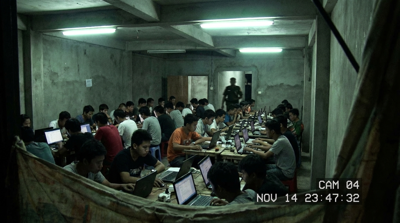 Cramped scam center room